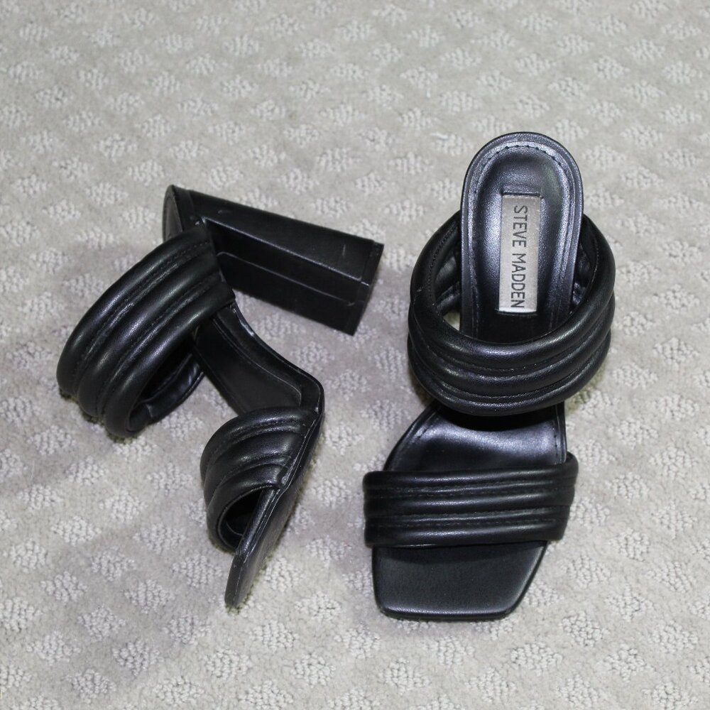 Steve Madden Women's 6M Black Puffy Open Square Toe Slide On Heels
